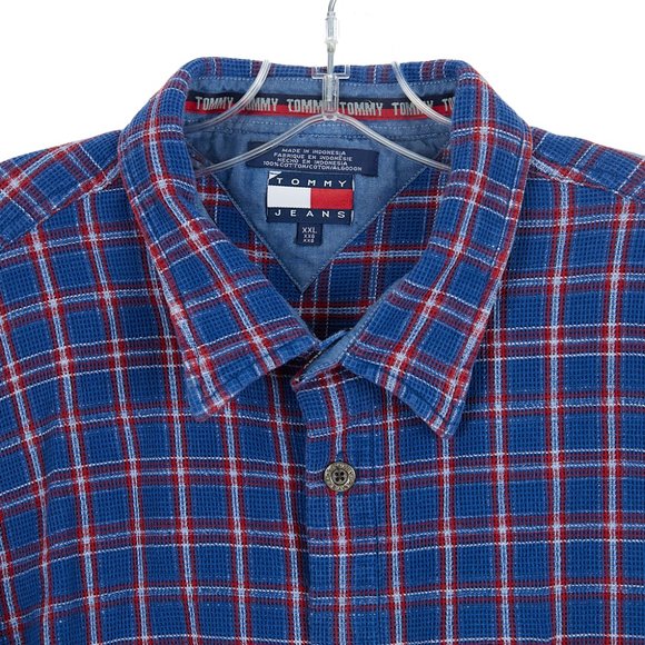 Vintage Tommy Jeans Plaid Flannel Button Front Cotton Thermal Men's XXL - Picture 2 of 5